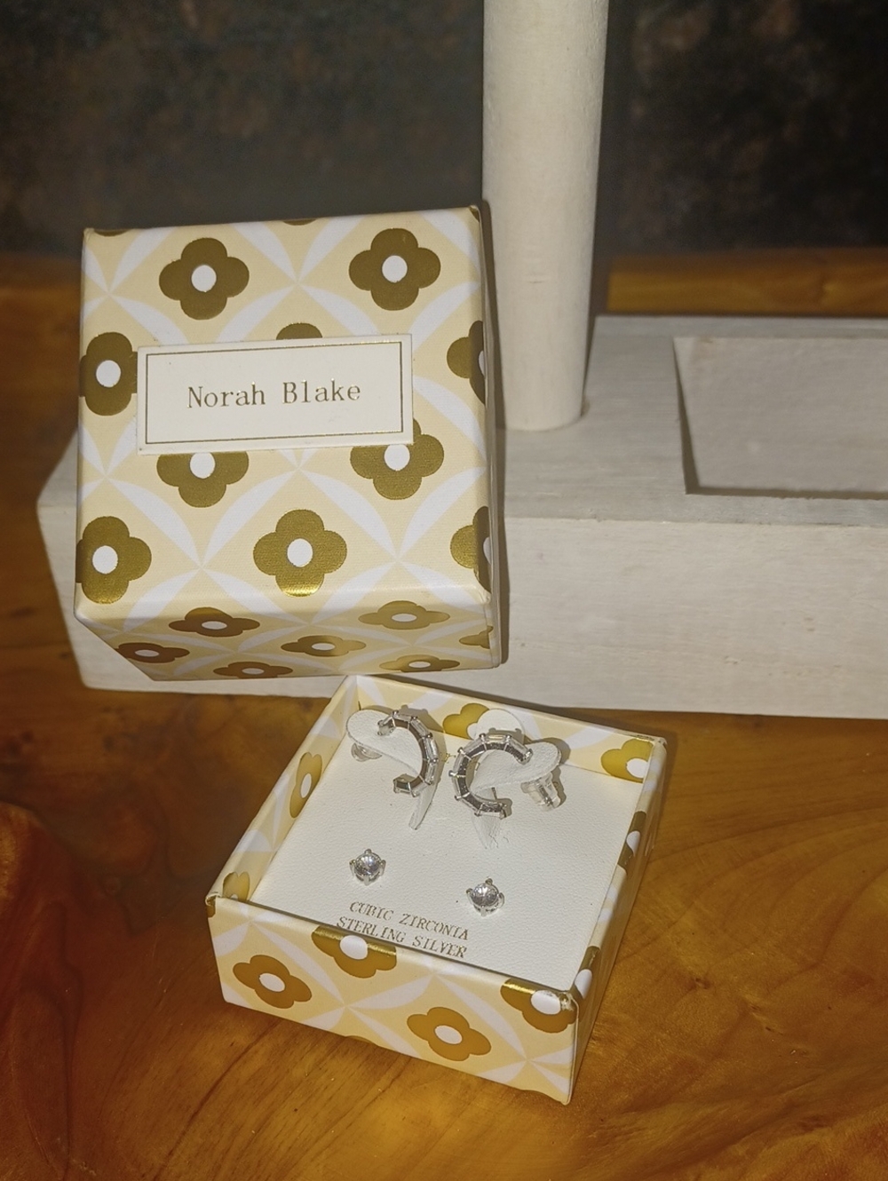 Norah Blake Sterling Silver Cubic Zirconia Huggie Hoop & Stud Earrings Set NIB